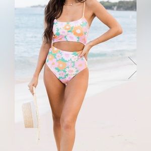 Pink Lily One-piece “You Can’t Swim with Us” swimsuit, small